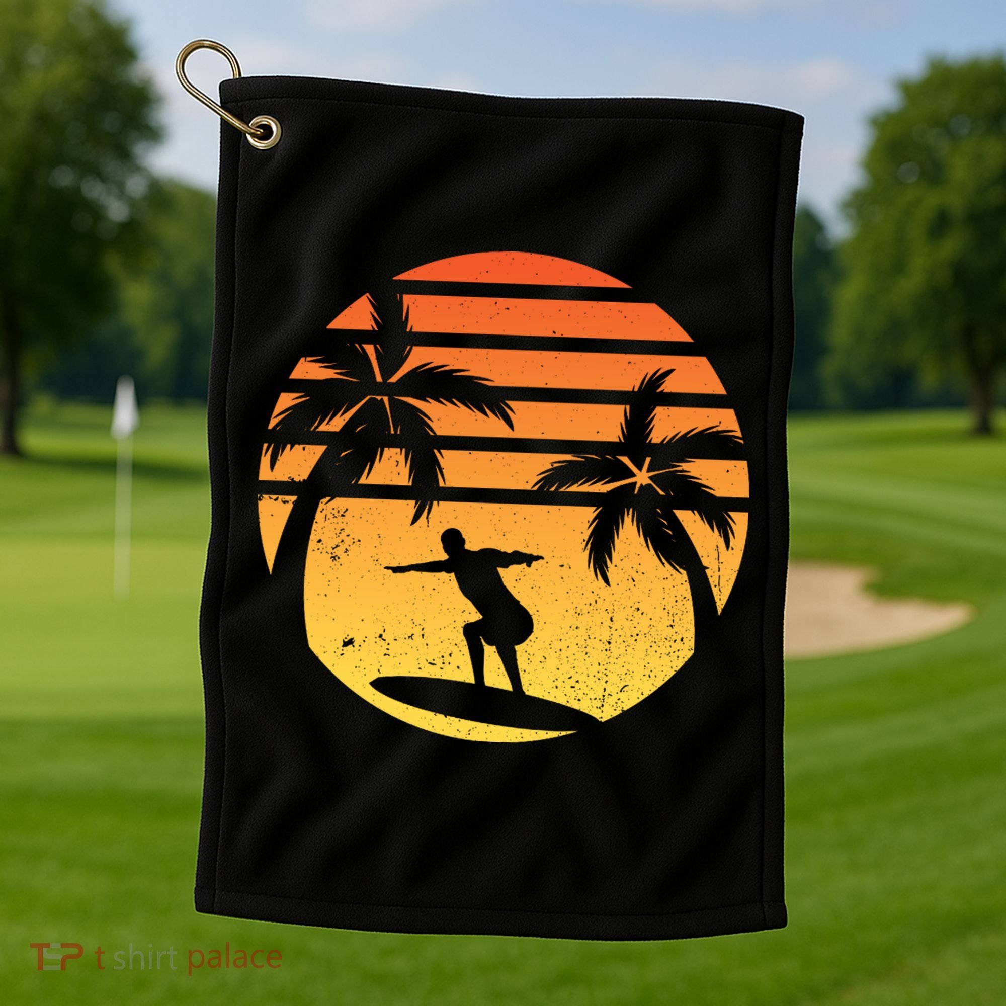 Summer Surf Sunset Retro Golf Towel