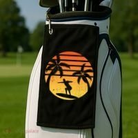 Summer Surf Sunset Retro Golf Towel thumb 2