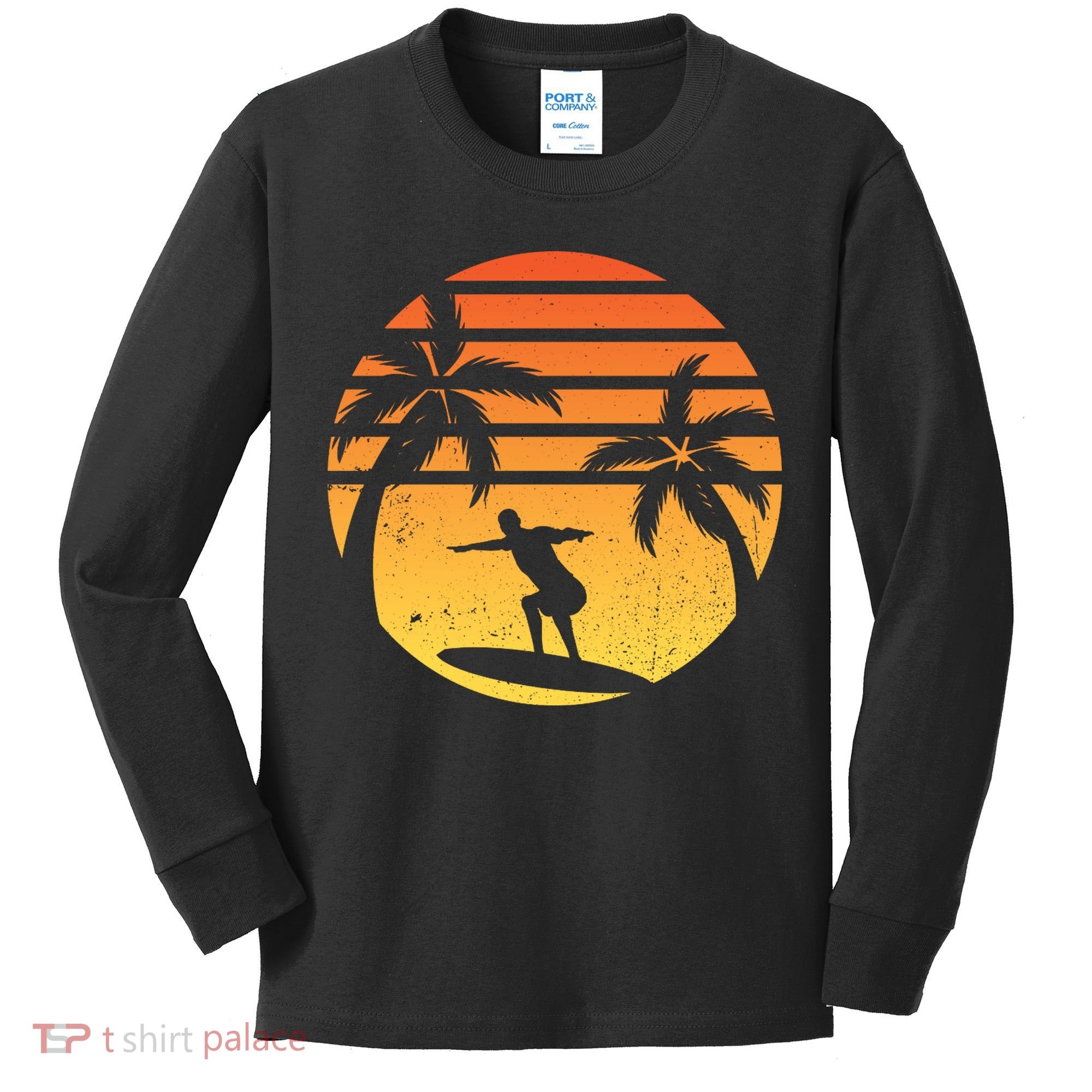 Summer Surf Sunset Retro Kids Long Sleeve Shirt