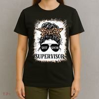 Shit Show Supervisor  Casual Messy Bun Bleached T-Shirt thumb 4