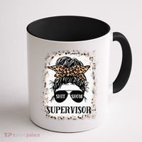 Shit Show Supervisor  Casual Messy Bun Bleached Coffee Mug thumb 1