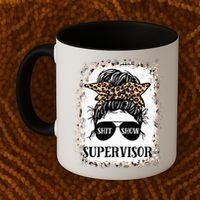 Shit Show Supervisor  Casual Messy Bun Bleached Coffee Mug thumb 2