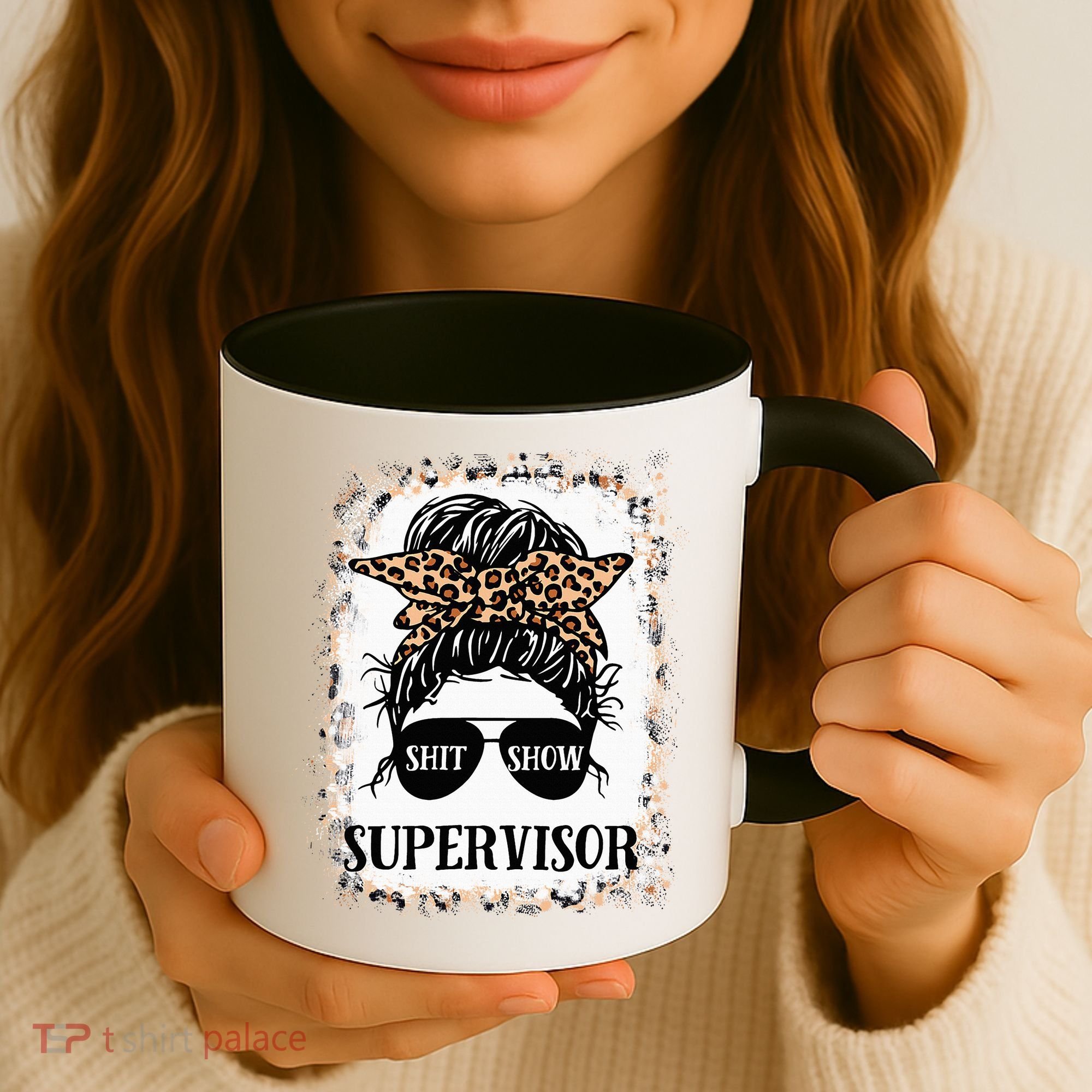 Shit Show Supervisor  Casual Messy Bun Bleached Coffee Mug