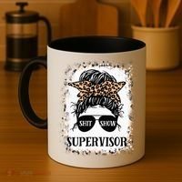 Shit Show Supervisor  Casual Messy Bun Bleached Coffee Mug thumb 4
