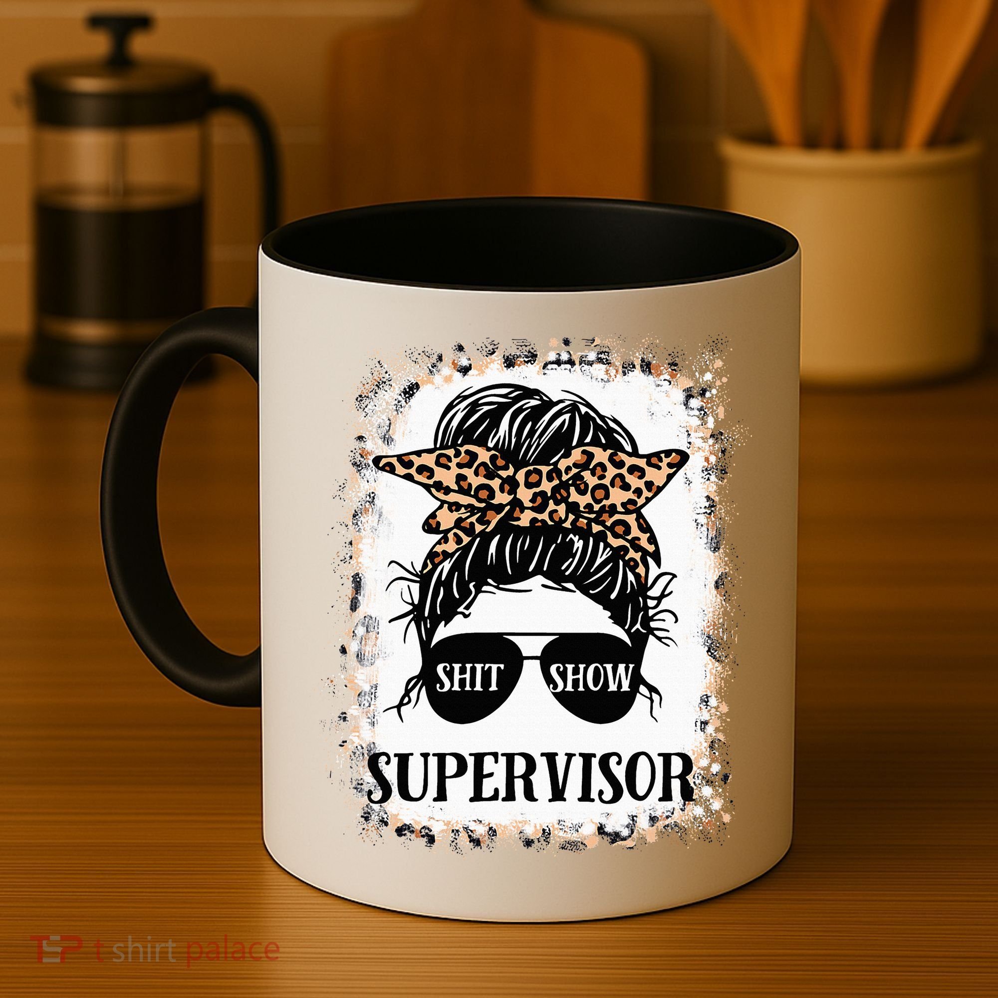 Shit Show Supervisor  Casual Messy Bun Bleached Coffee Mug