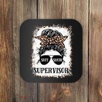 Shit Show Supervisor  Casual Messy Bun Bleached Coaster thumb 0