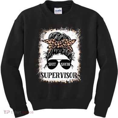 Shit Show Supervisor  Casual Messy Bun Bleached Kids Sweatshirt