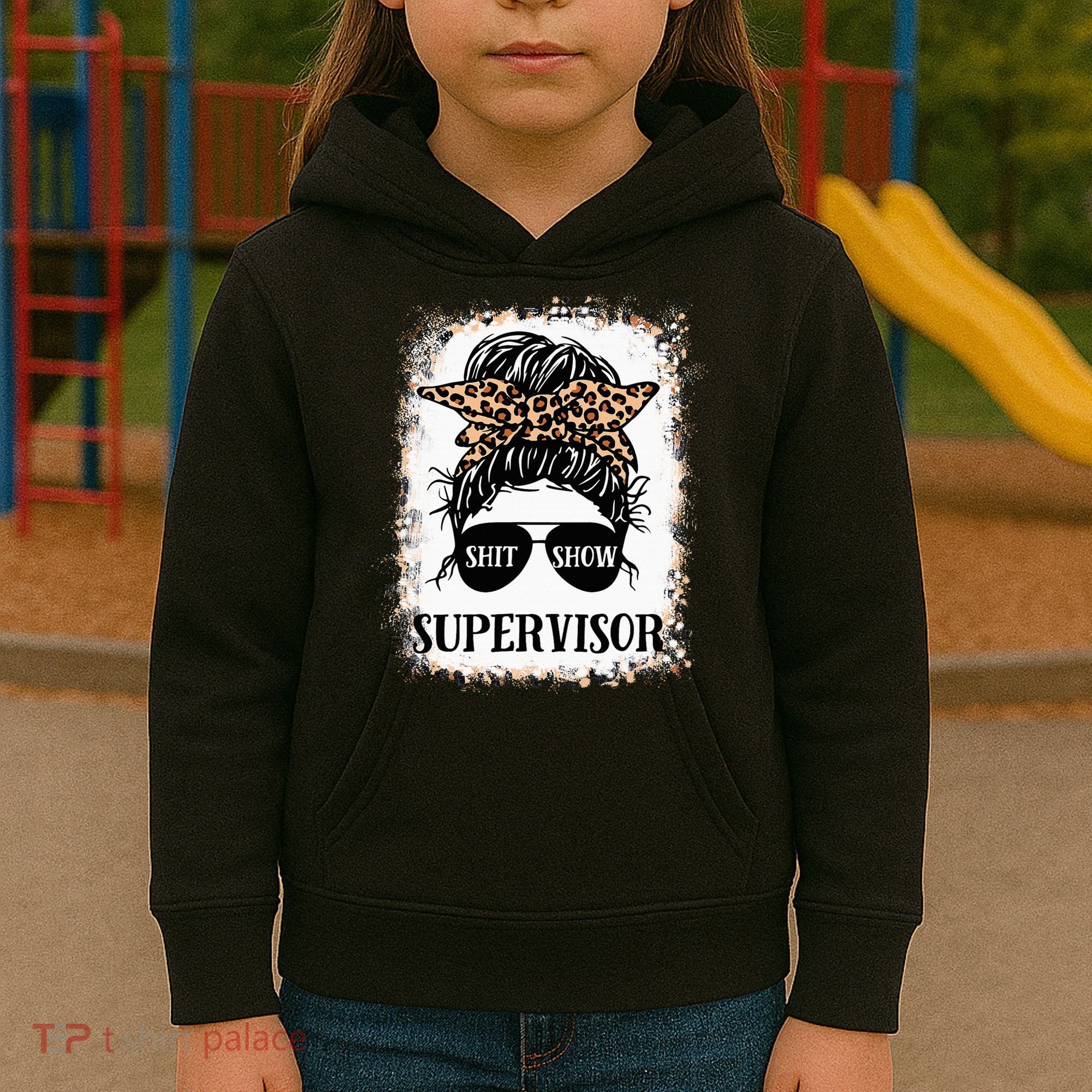 Shit Show Supervisor  Casual Messy Bun Bleached Kids Hoodie