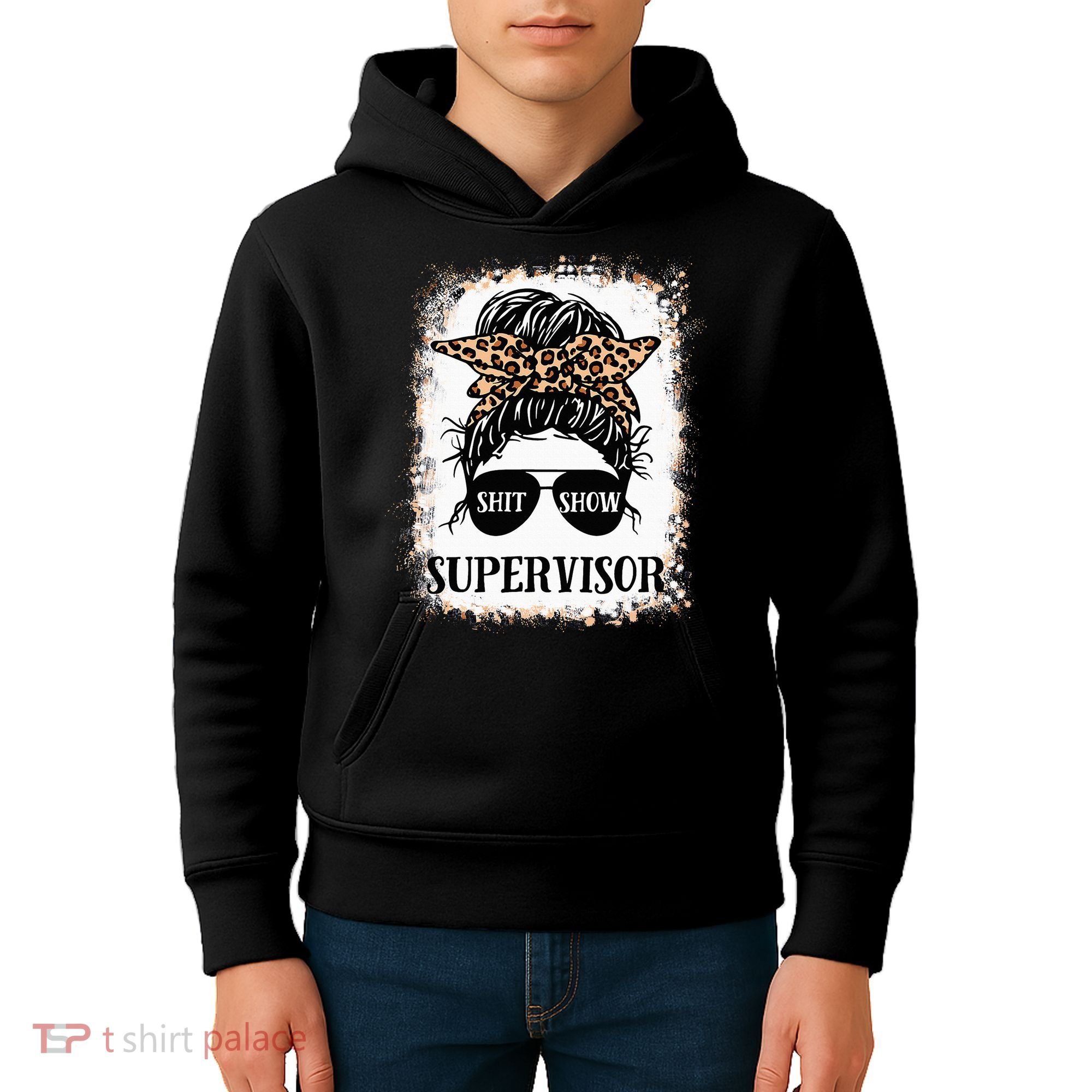 Shit Show Supervisor  Casual Messy Bun Bleached Kids Hoodie