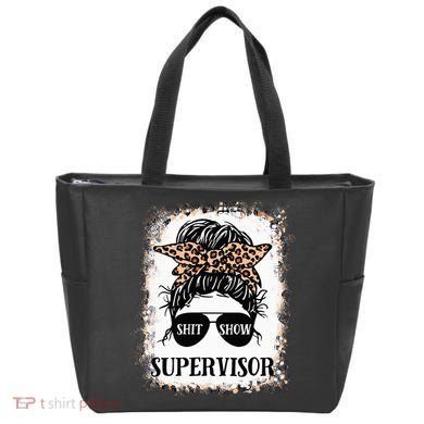 Shit Show Supervisor  Casual Messy Bun Bleached Tote Bag