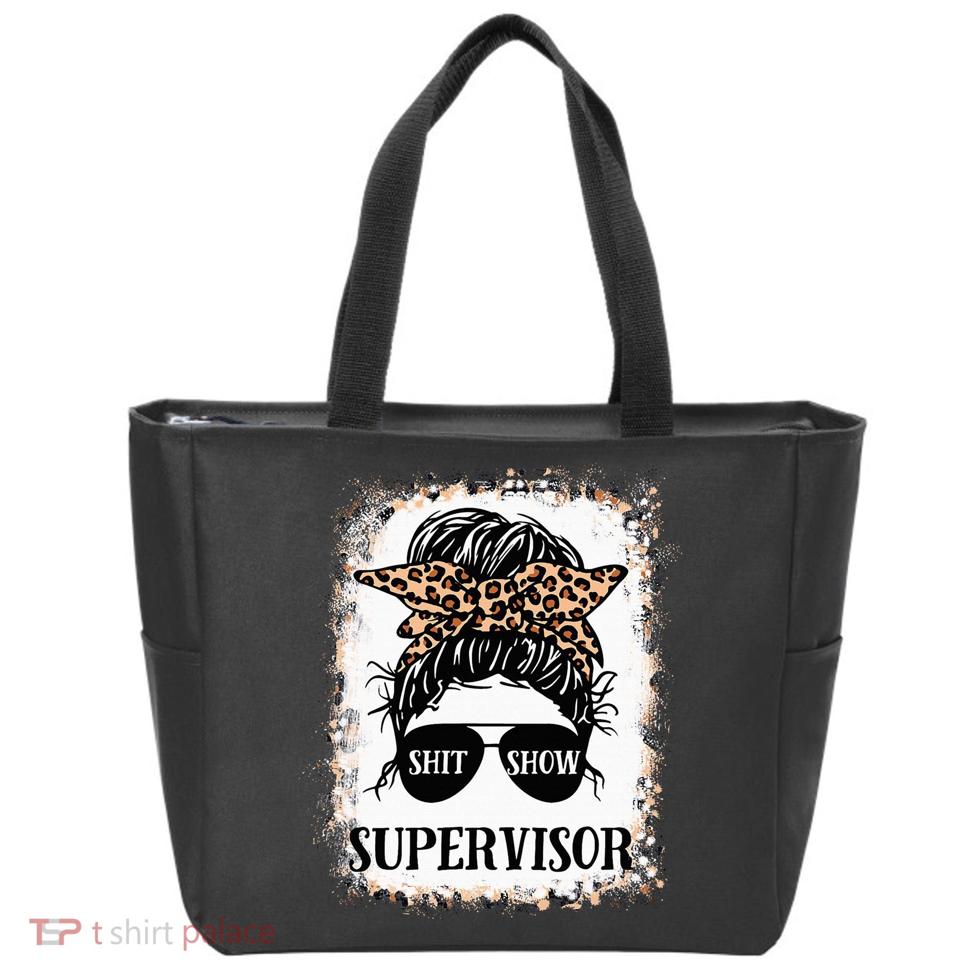 Shit Show Supervisor  Casual Messy Bun Bleached Tote Bag