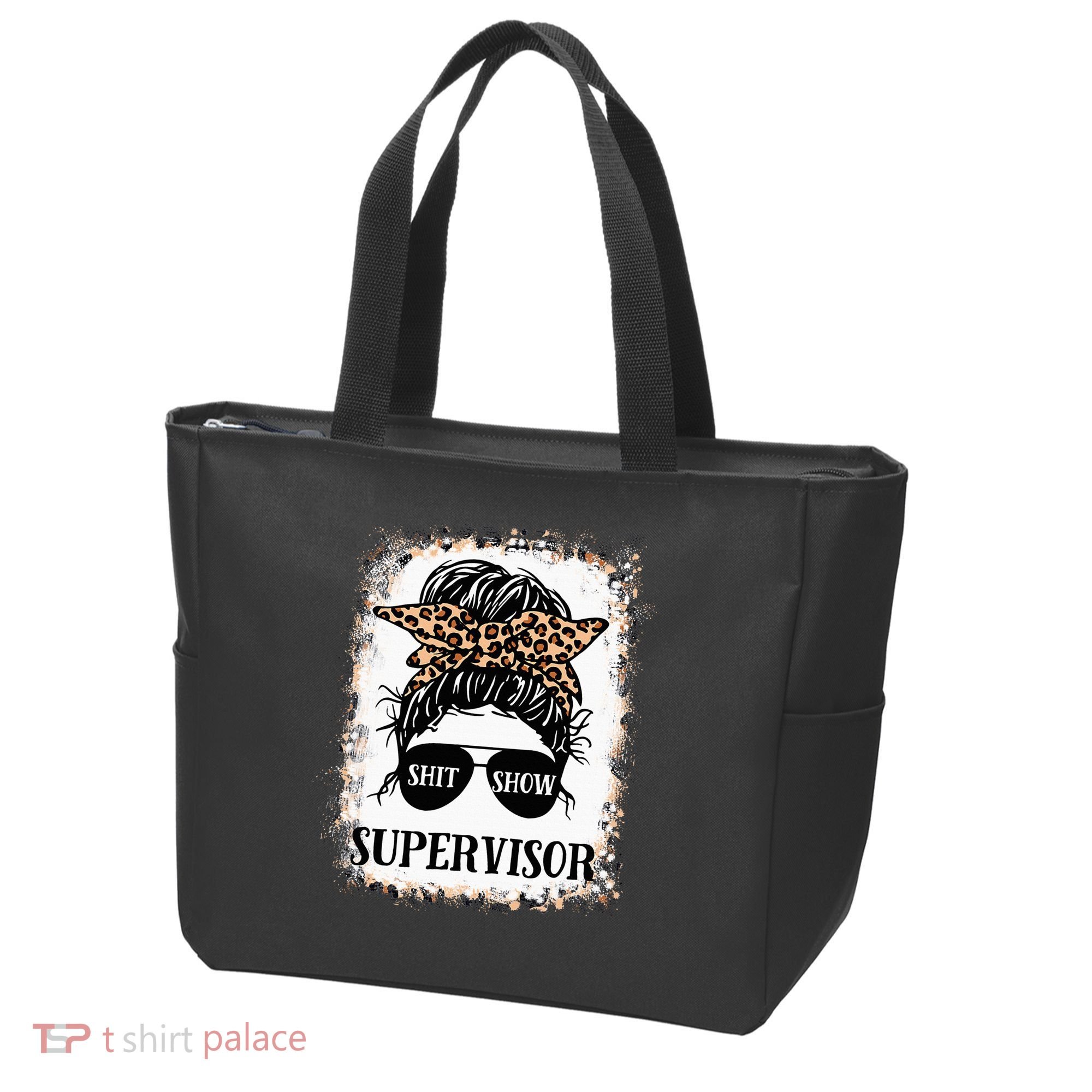 Shit Show Supervisor  Casual Messy Bun Bleached Tote Bag