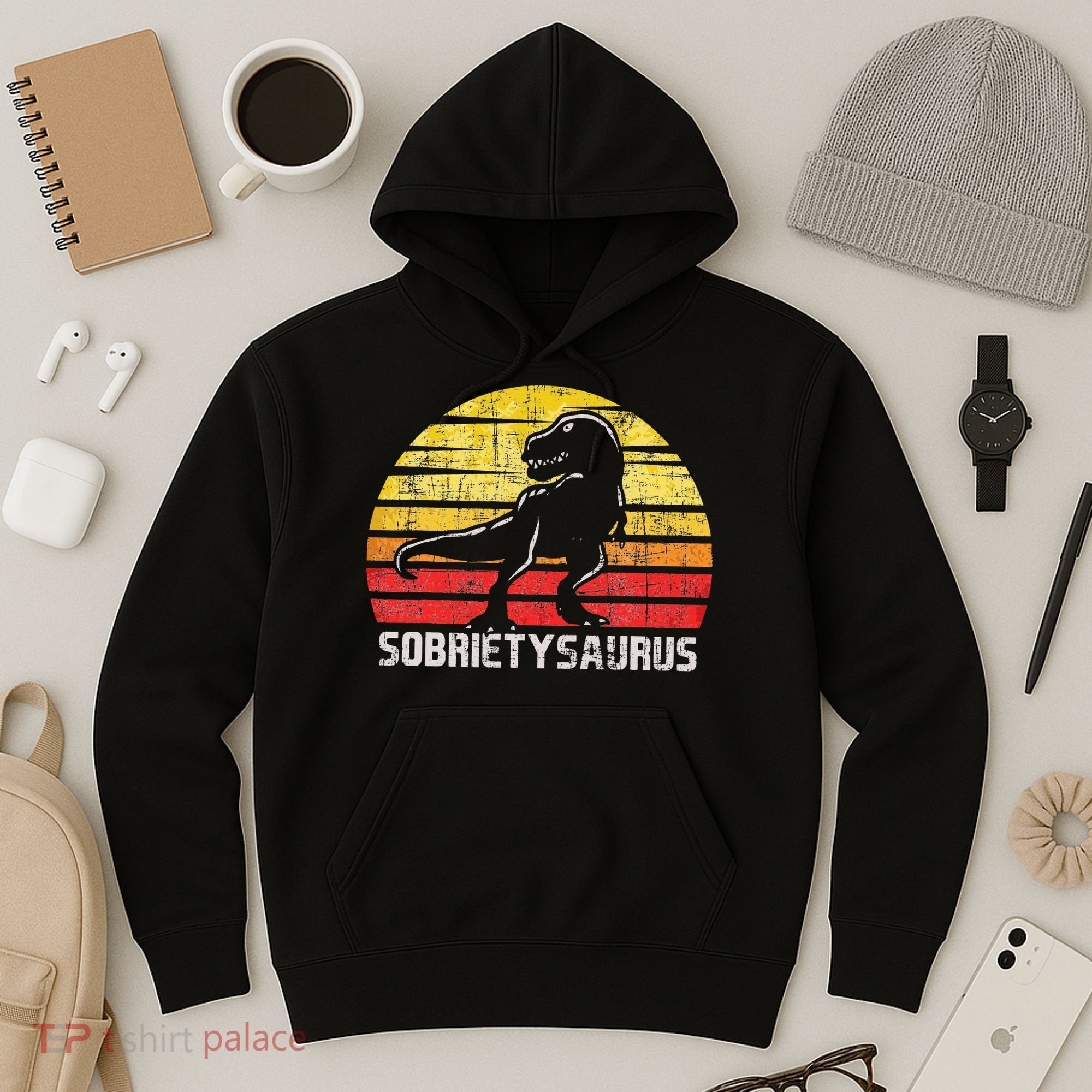 Sobrietysaurus Sober Sobriety Anniversary Recovery AA NA Hoodie
