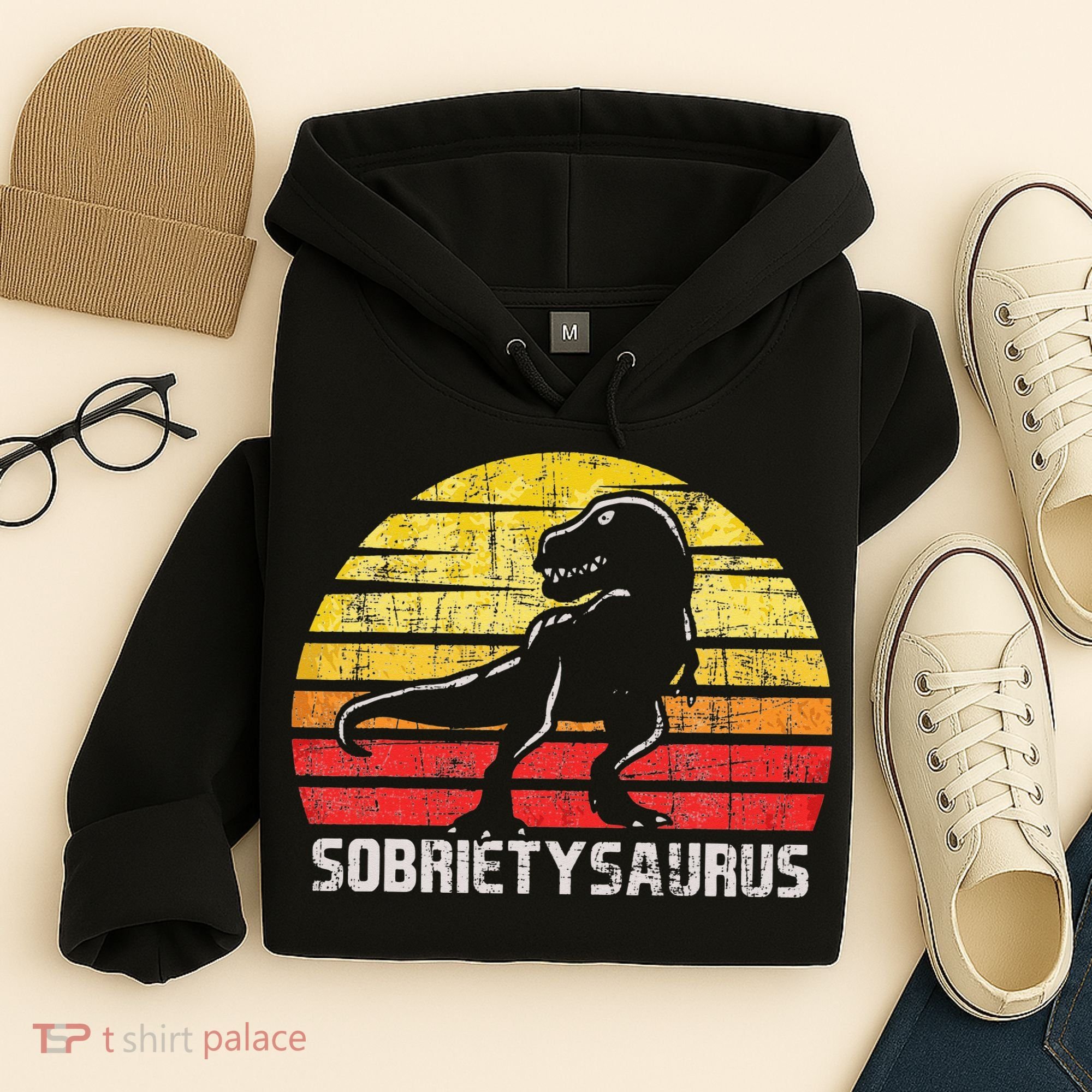 Sobrietysaurus Sober Sobriety Anniversary Recovery AA NA Hoodie