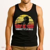 Sobrietysaurus Sober Sobriety Anniversary Recovery AA NA Tank Top thumb 3