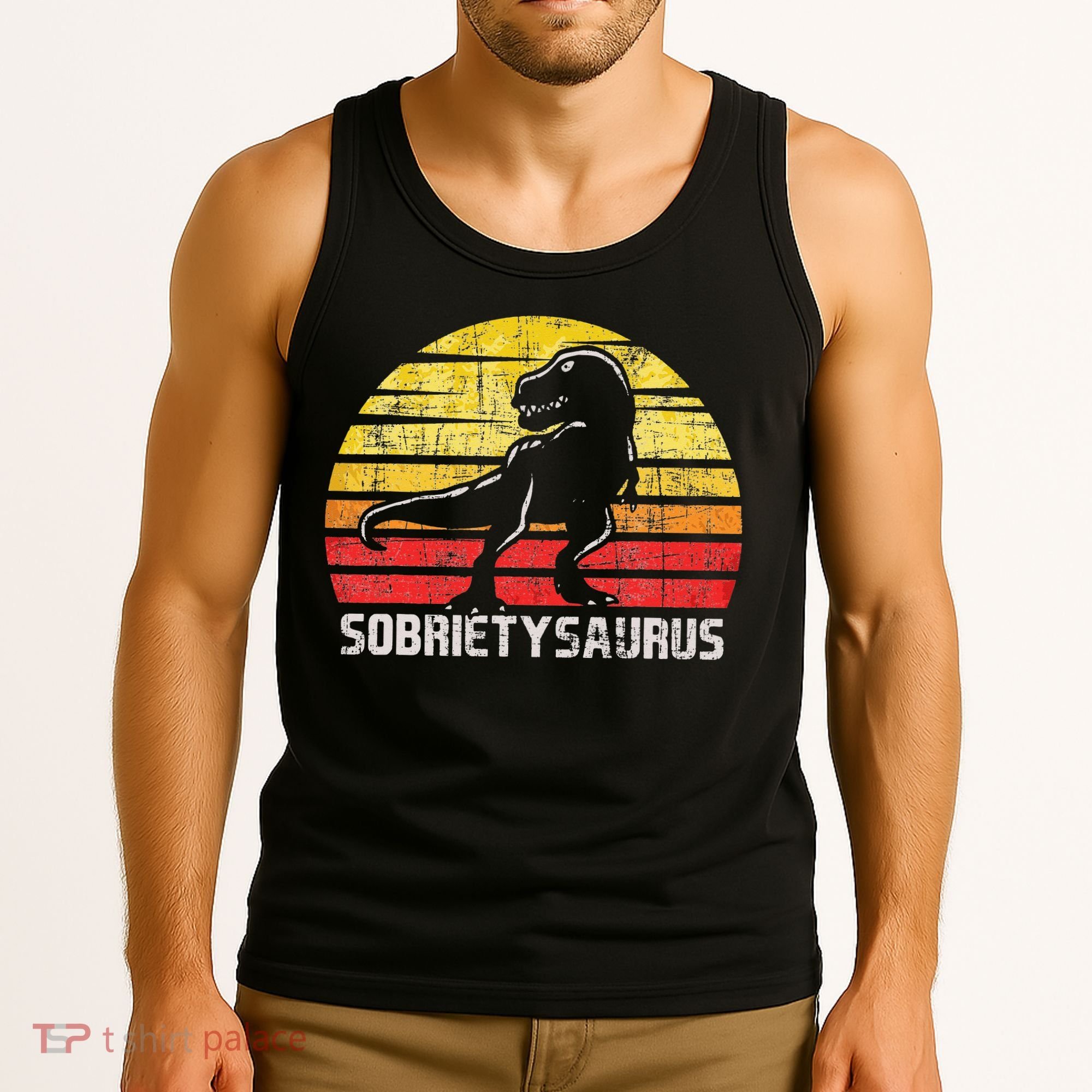 Sobrietysaurus Sober Sobriety Anniversary Recovery AA NA Tank Top