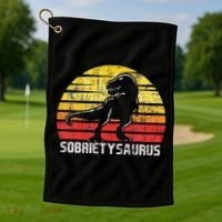 Sobrietysaurus Sober Sobriety Anniversary Recovery AA NA Golf Towel thumb 1