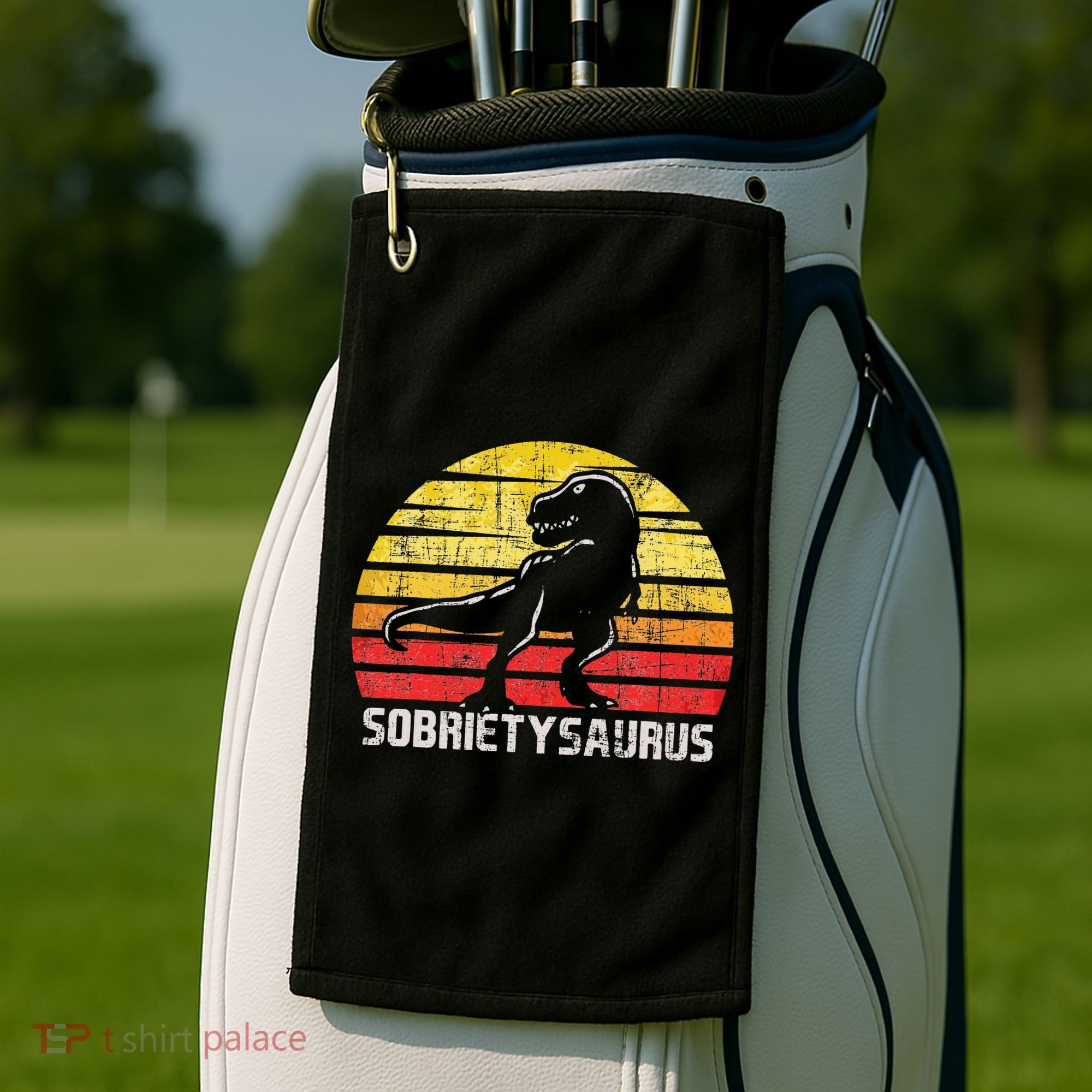 Sobrietysaurus Sober Sobriety Anniversary Recovery AA NA Golf Towel