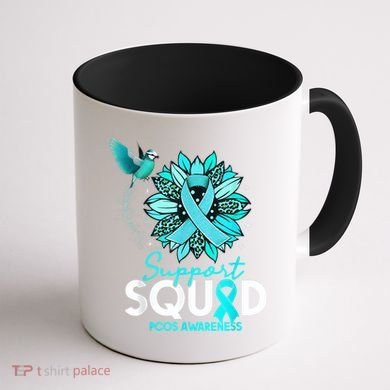 Support Squad Sunflower Hummingbird PCOS Awareness Coffee Mug back