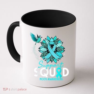 Support Squad Sunflower Hummingbird PCOS Awareness Coffee Mug