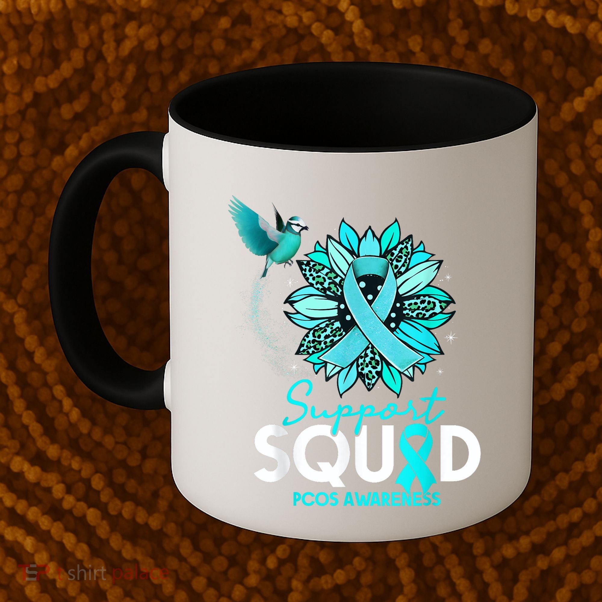 Support Squad Sunflower Hummingbird PCOS Awareness Coffee Mug