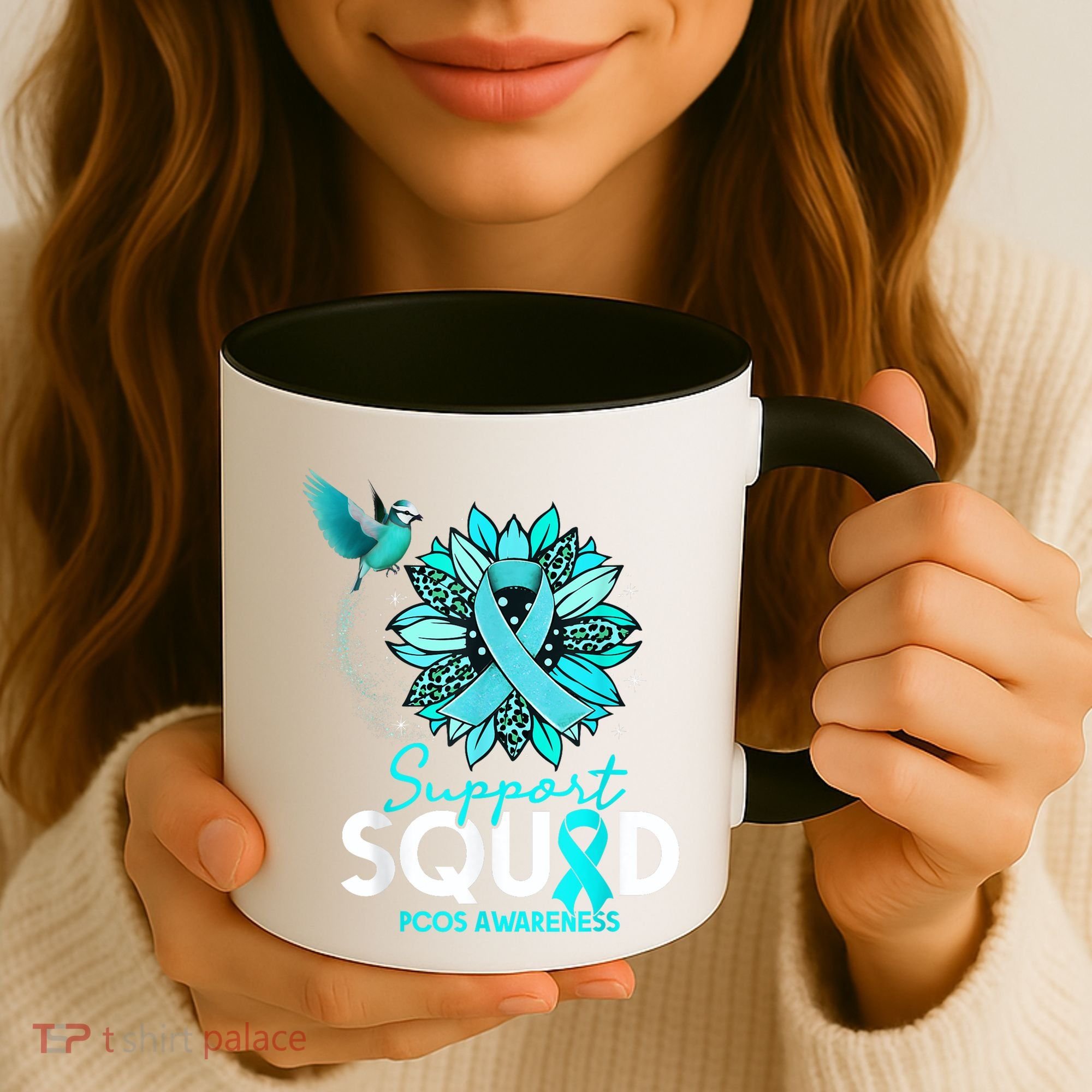 Support Squad Sunflower Hummingbird PCOS Awareness Coffee Mug