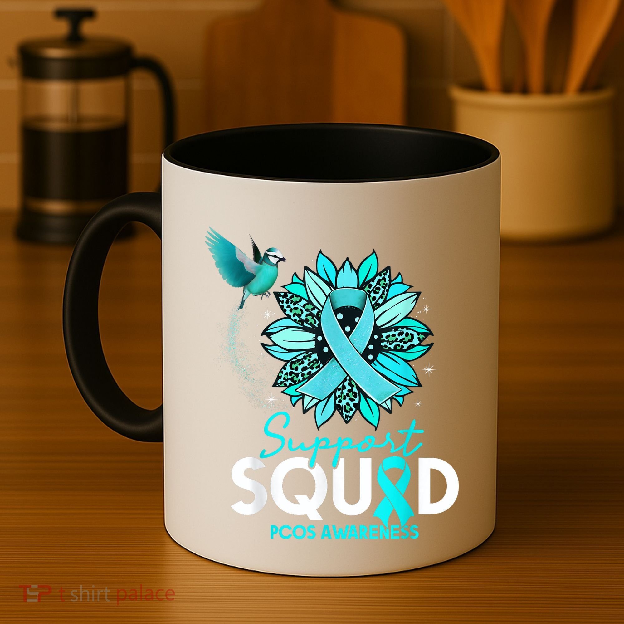 Support Squad Sunflower Hummingbird PCOS Awareness Coffee Mug