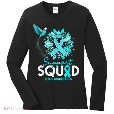 Support Squad Sunflower Hummingbird PCOS Awareness Women's Long Sleeve Shirt
