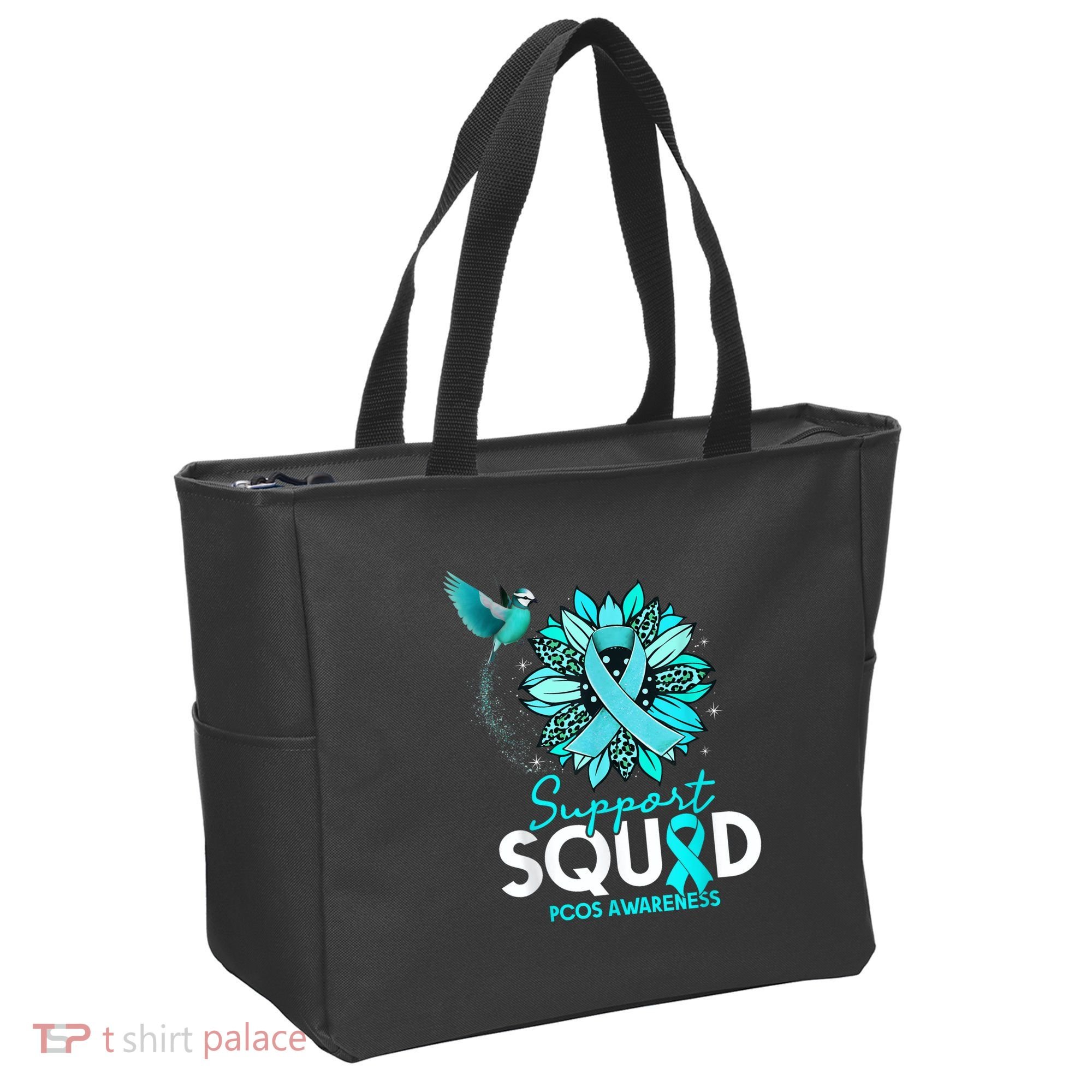 Support Squad Sunflower Hummingbird PCOS Awareness Tote Bag