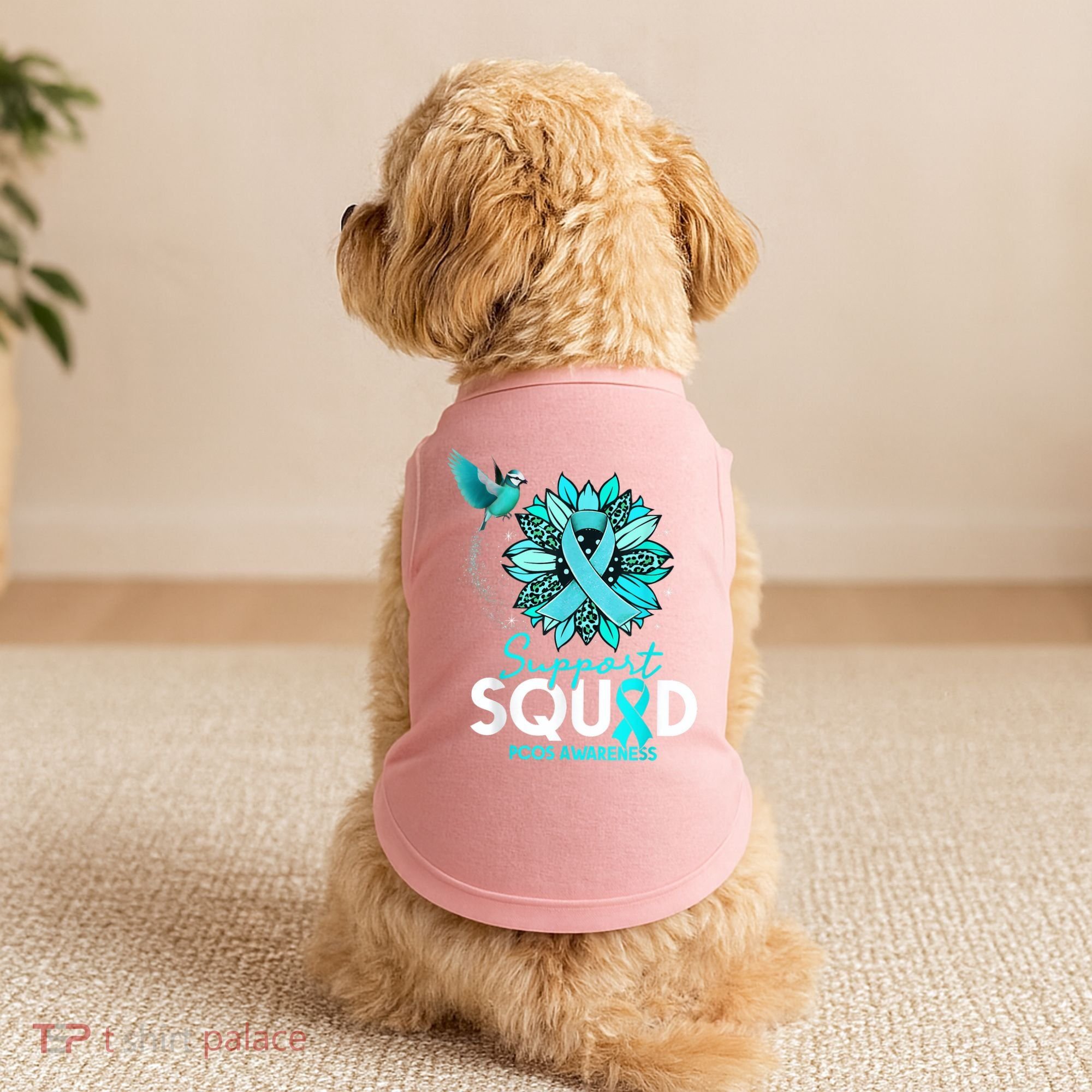 Support Squad Sunflower Hummingbird PCOS Awareness Doggie Tank
