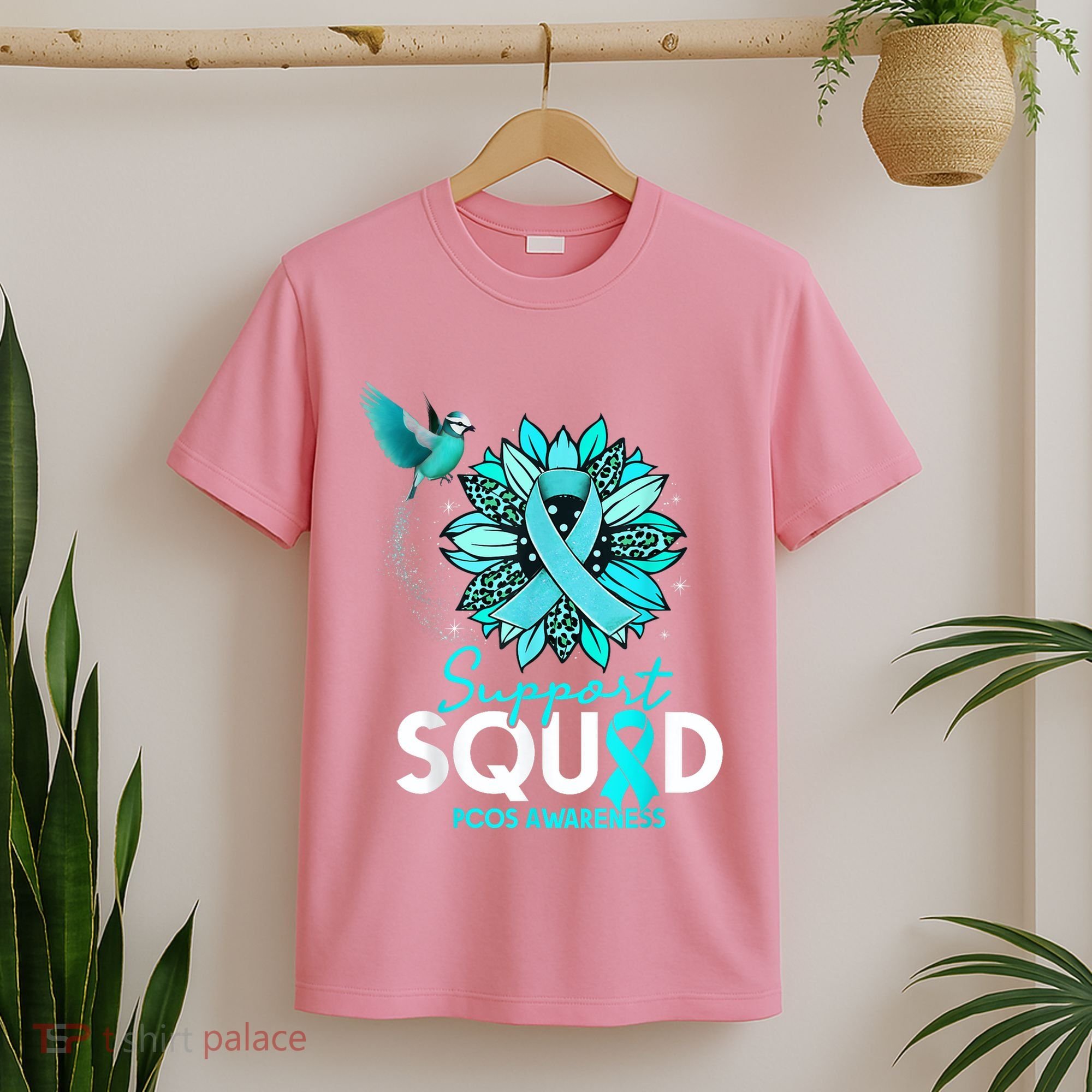 Support Squad Sunflower Hummingbird PCOS Awareness T-Shirt