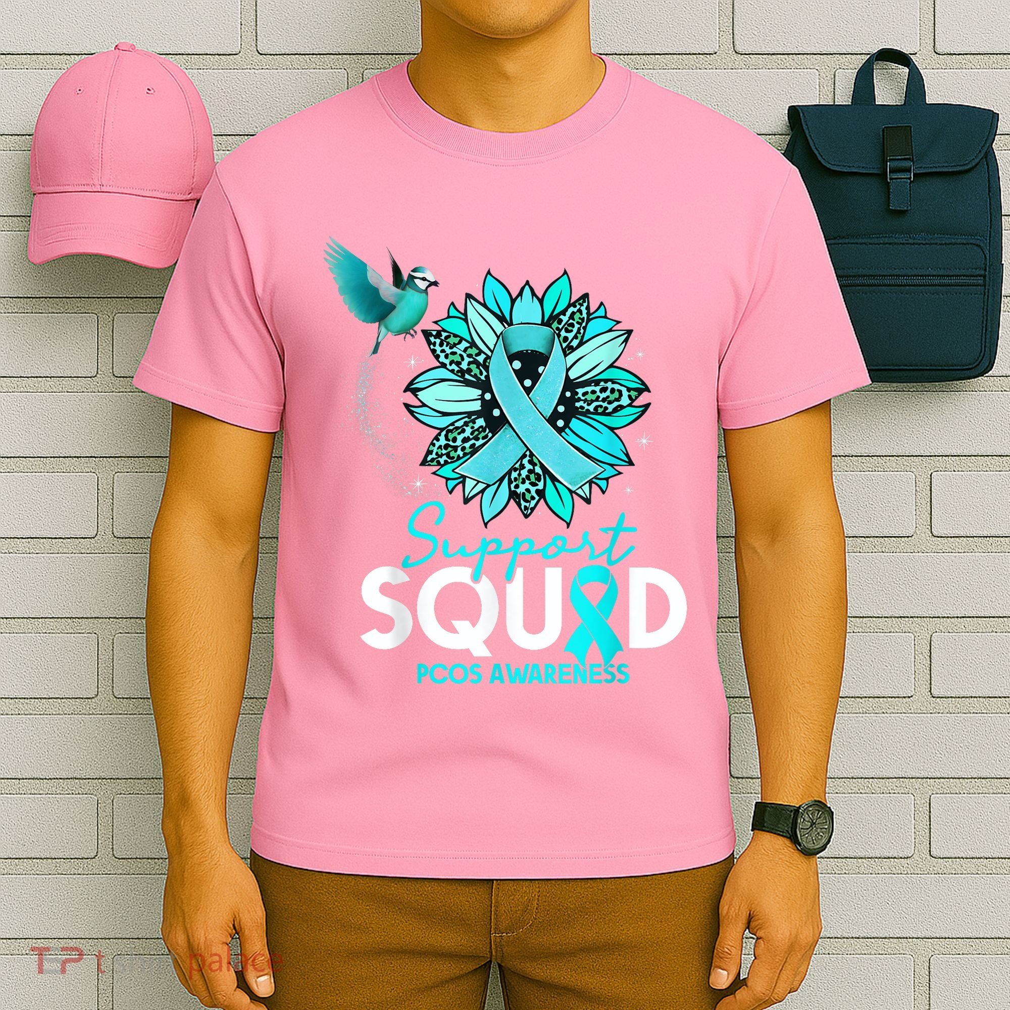 Support Squad Sunflower Hummingbird PCOS Awareness T-Shirt