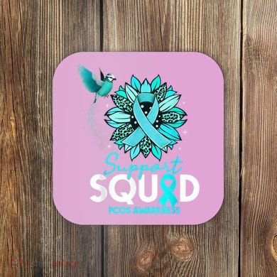 Support Squad Sunflower Hummingbird PCOS Awareness Coaster