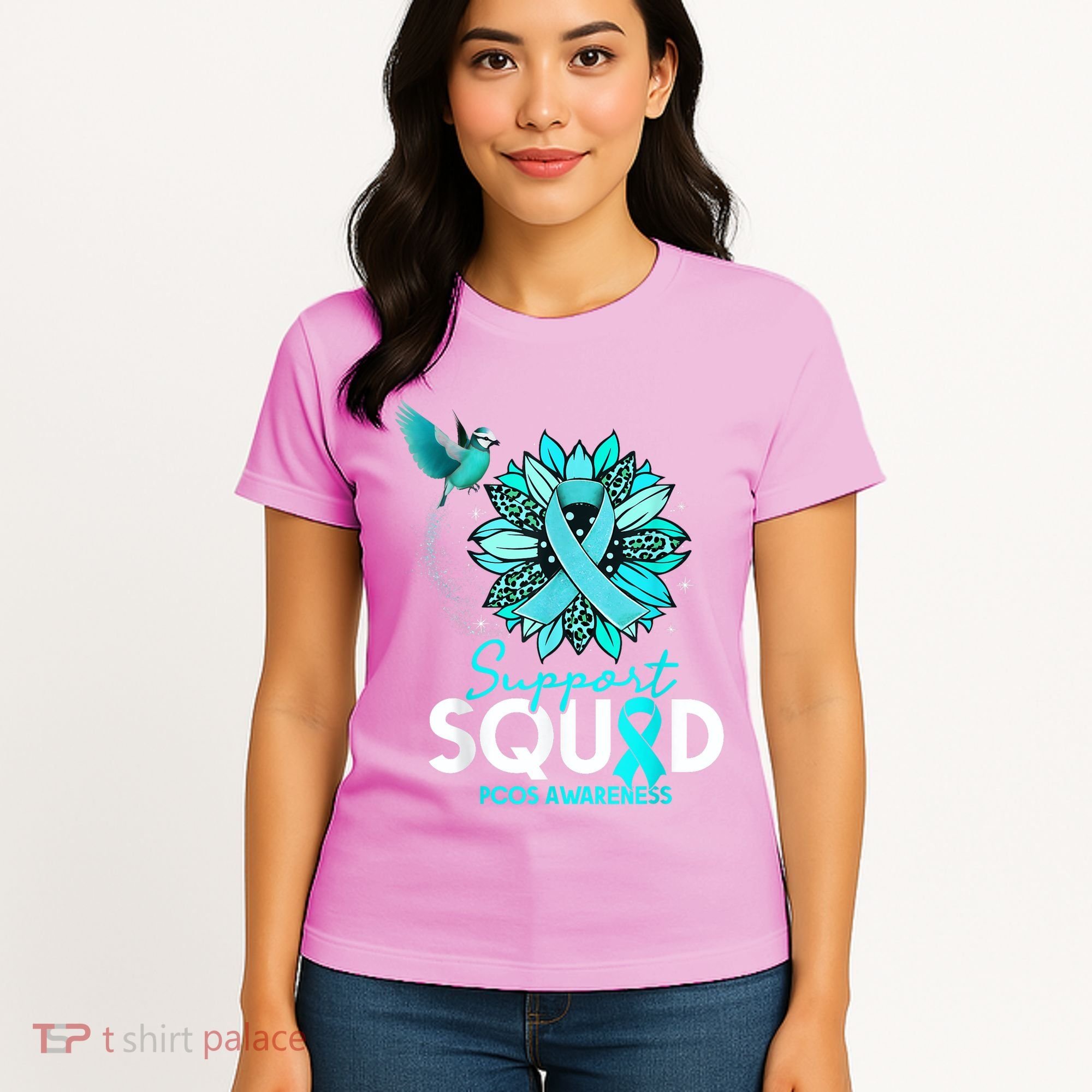 Support Squad Sunflower Hummingbird PCOS Awareness Women's T-Shirt