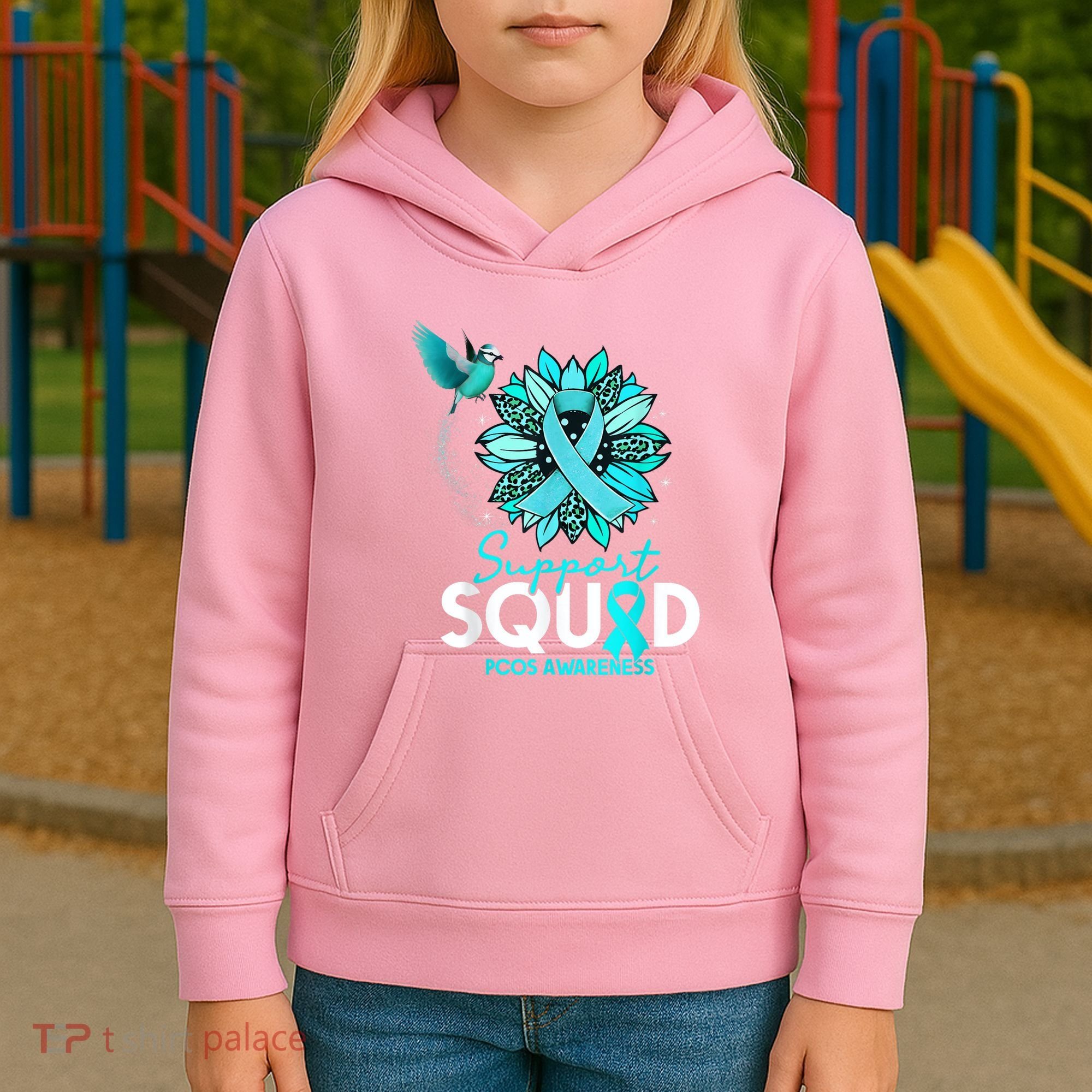 Support Squad Sunflower Hummingbird PCOS Awareness Kids Hoodie