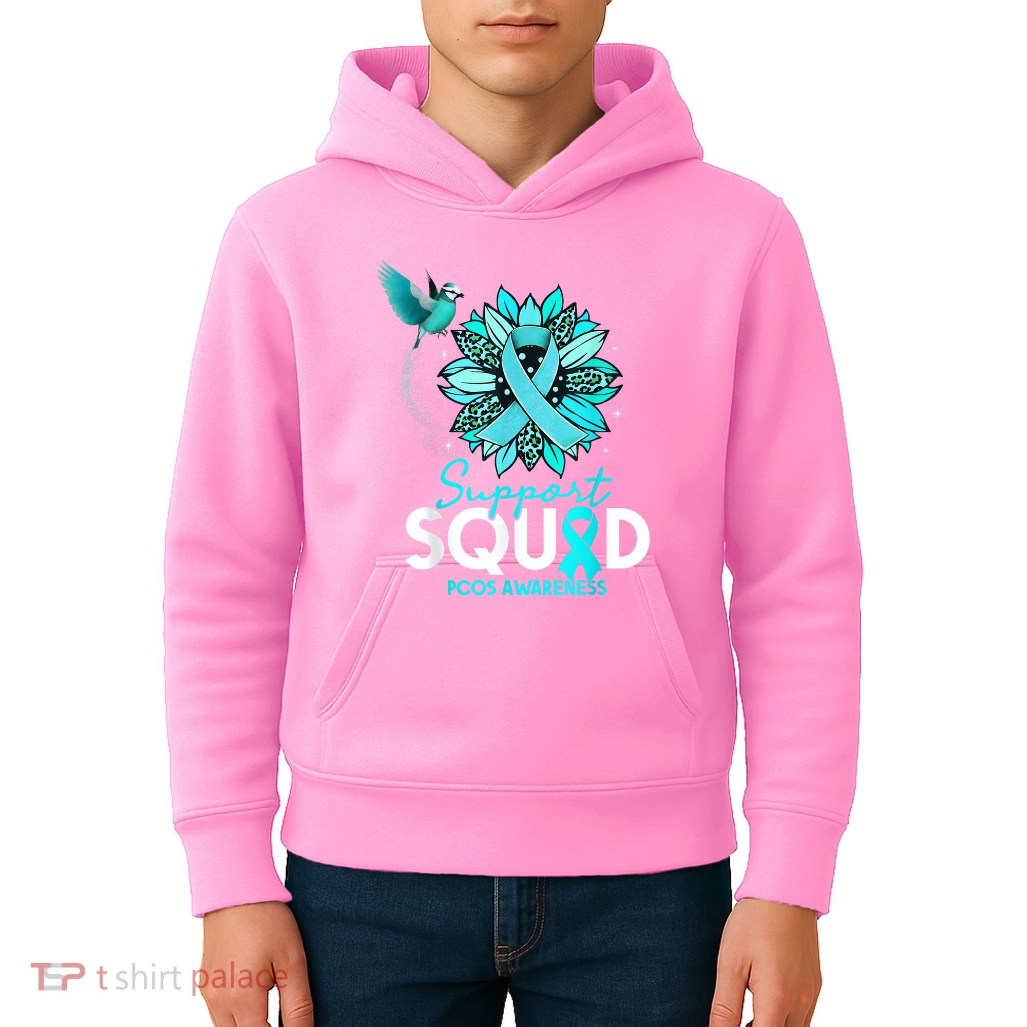 Support Squad Sunflower Hummingbird PCOS Awareness Kids Hoodie