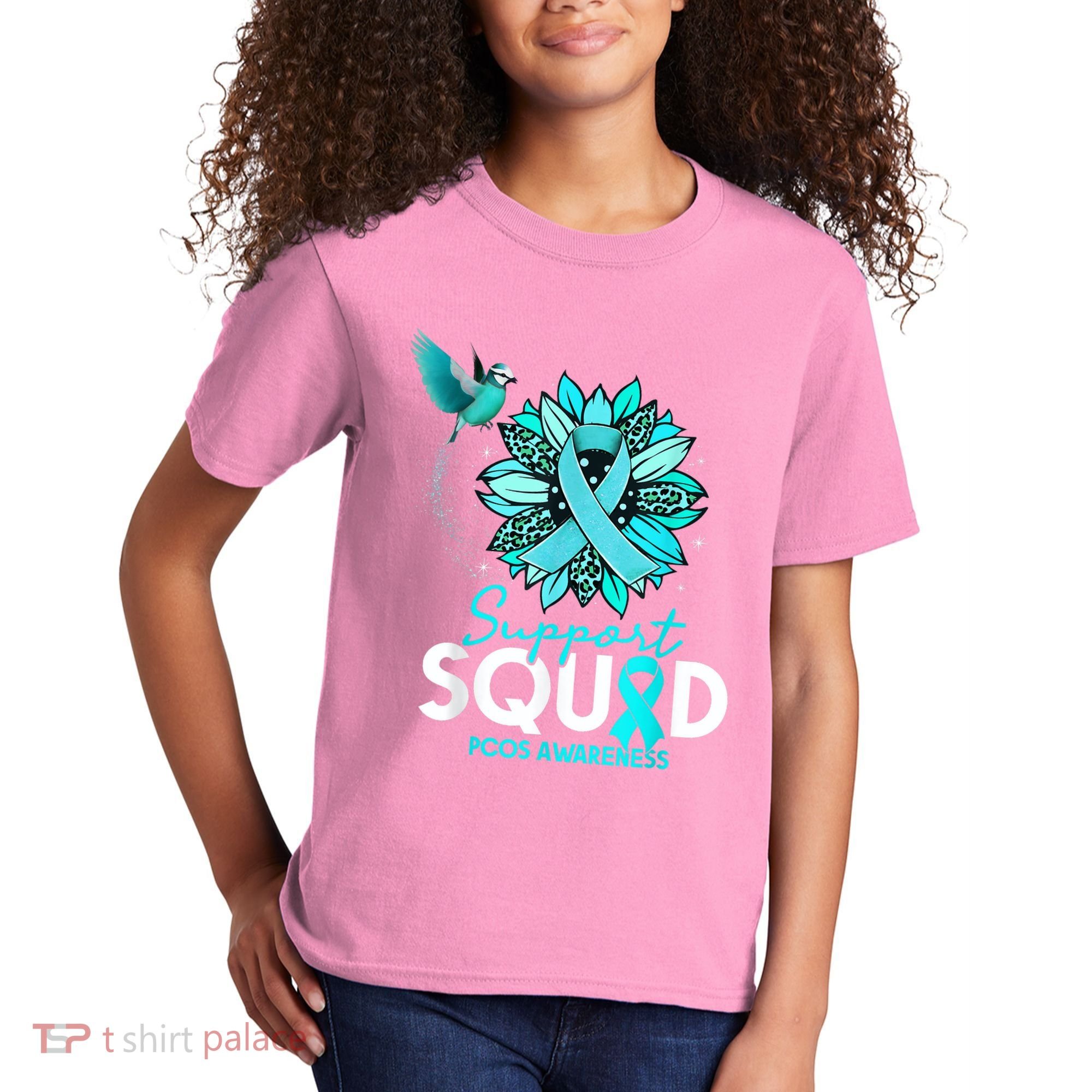 Support Squad Sunflower Hummingbird PCOS Awareness Kids T-Shirt