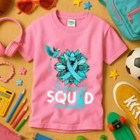 Support Squad Sunflower Hummingbird PCOS Awareness Kids T-Shirt thumb 3