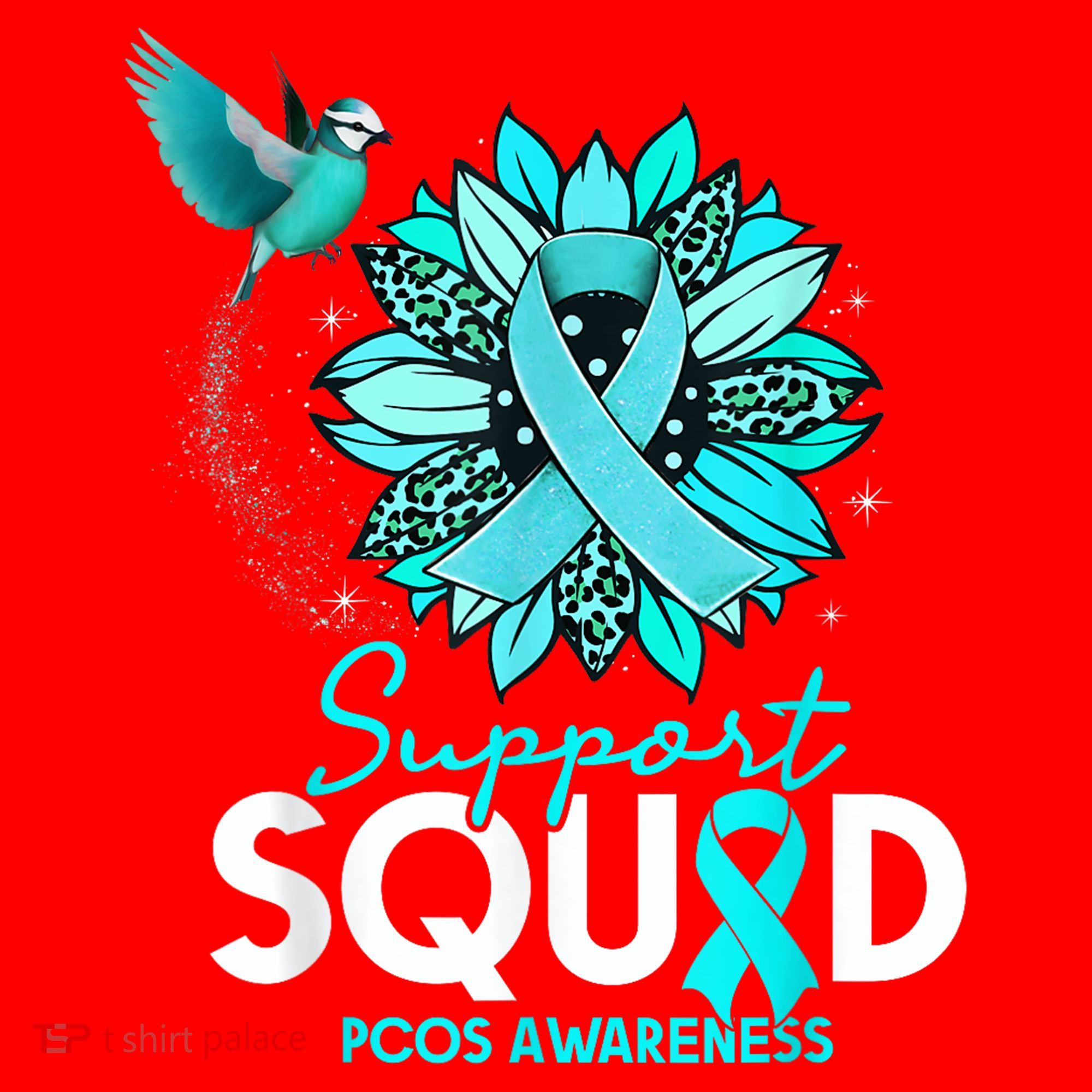 Support Squad Sunflower Hummingbird PCOS Awareness Santa Hat