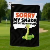 Snake Serpent Sorry My Snake Ate My Homework Golf Towel thumb 1