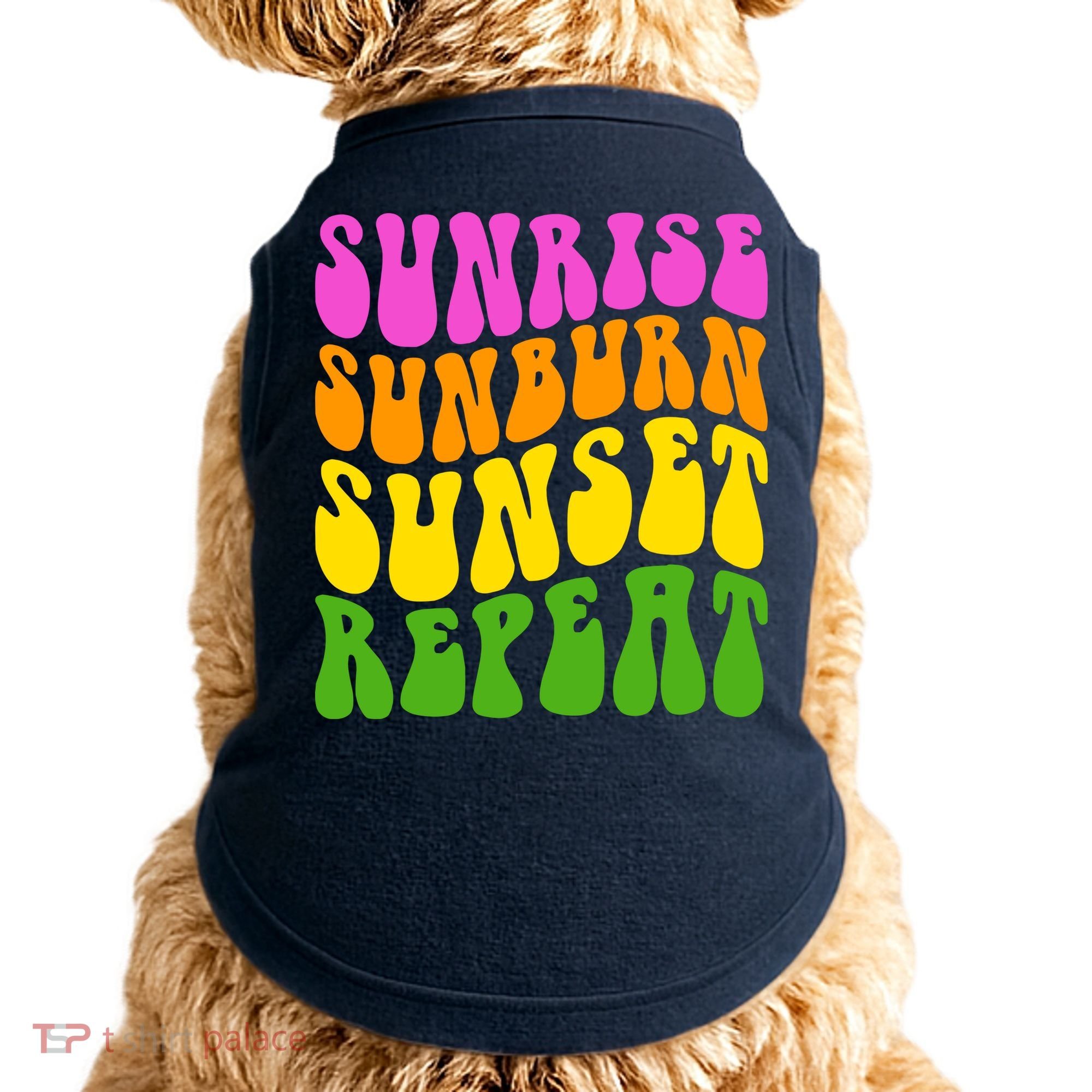 Sunrise Sunburn Sunset Repeat Retro Summer Doggie Tank