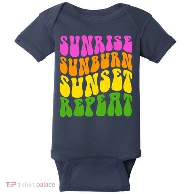 Sunrise Sunburn Sunset Repeat Retro Summer Baby Bodysuit