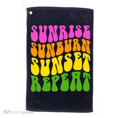 Sunrise Sunburn Sunset Repeat Retro Summer Golf Towel