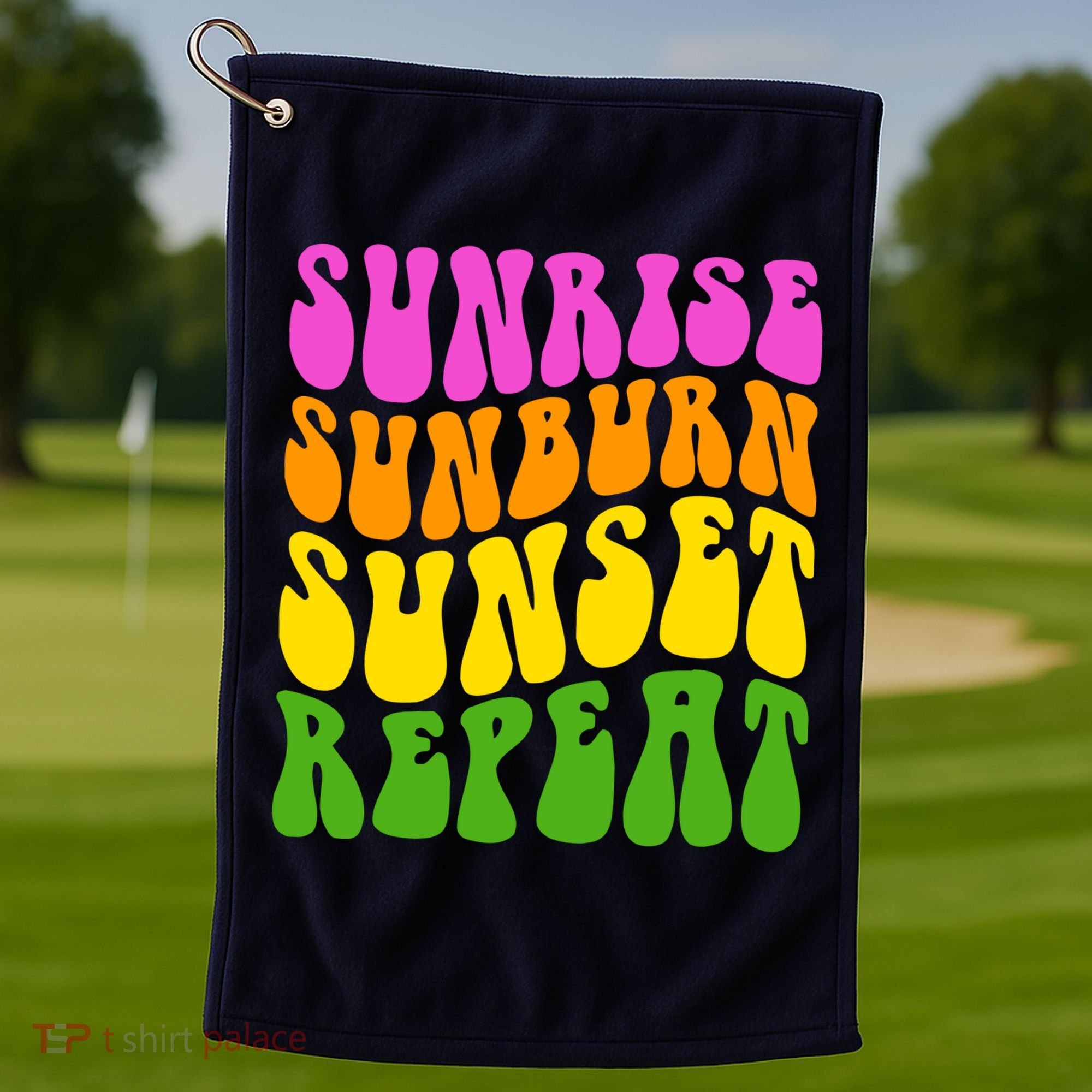 Sunrise Sunburn Sunset Repeat Retro Summer Golf Towel