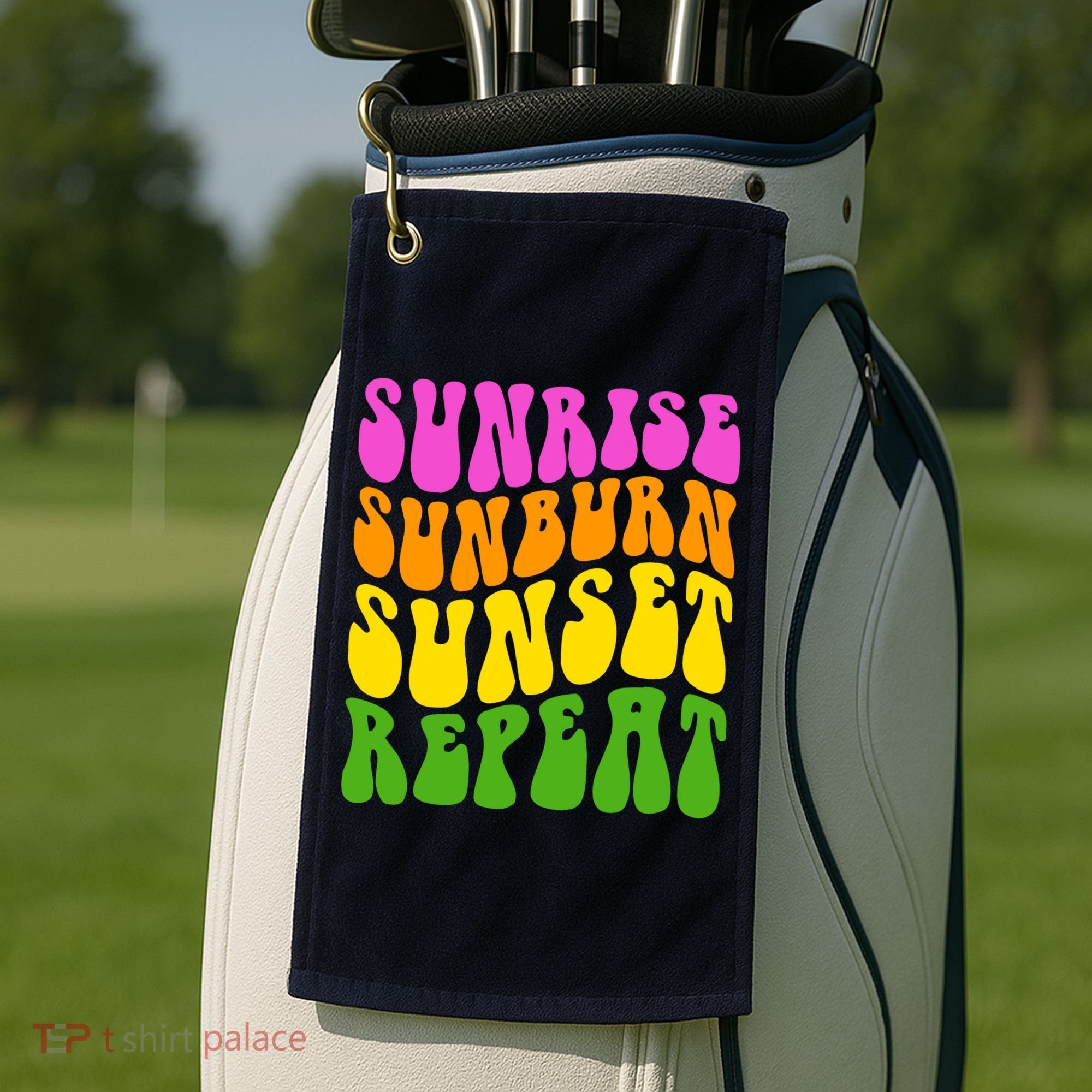 Sunrise Sunburn Sunset Repeat Retro Summer Golf Towel