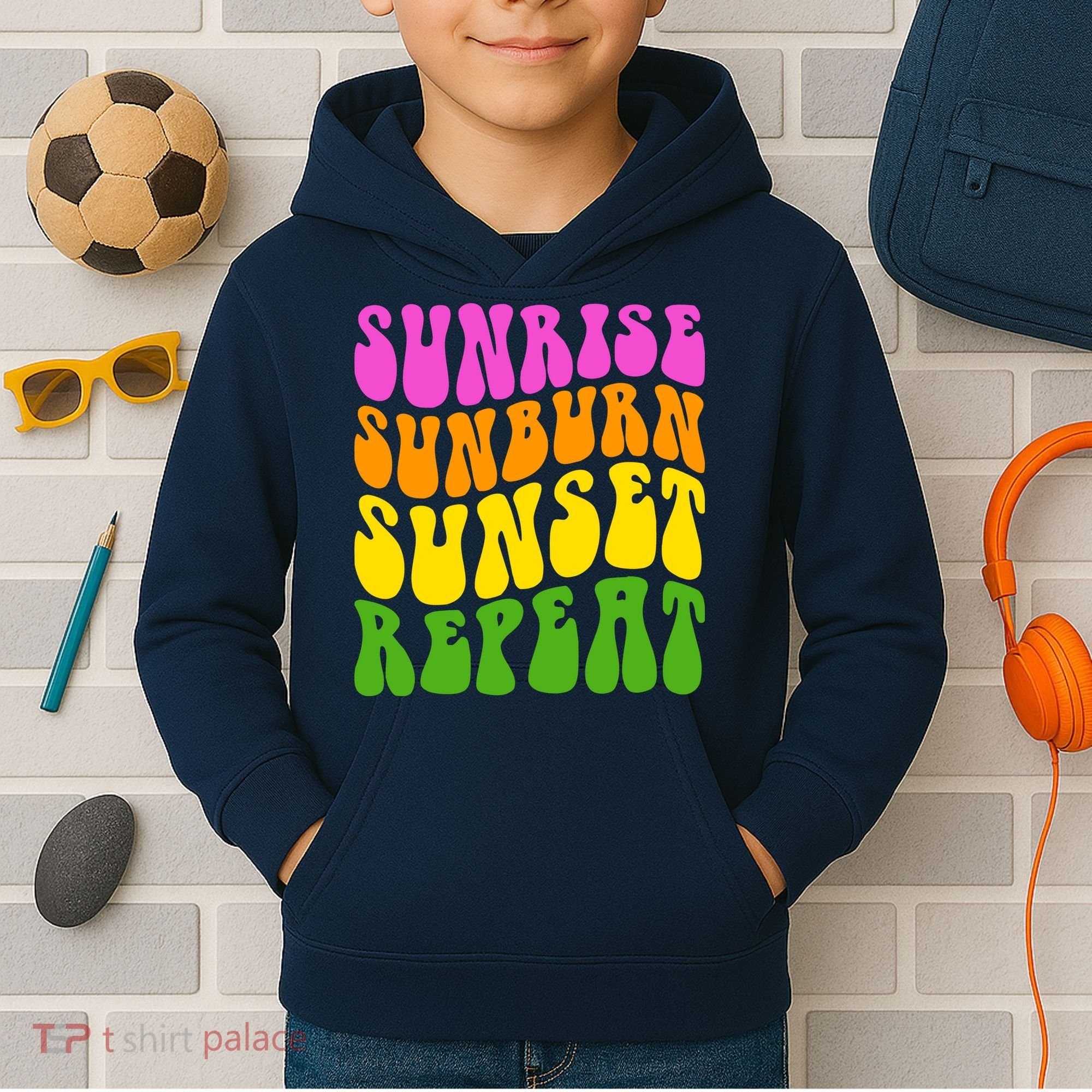 Sunrise Sunburn Sunset Repeat Retro Summer Kids Hoodie
