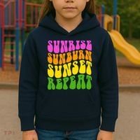 Sunrise Sunburn Sunset Repeat Retro Summer Kids Hoodie thumb 3