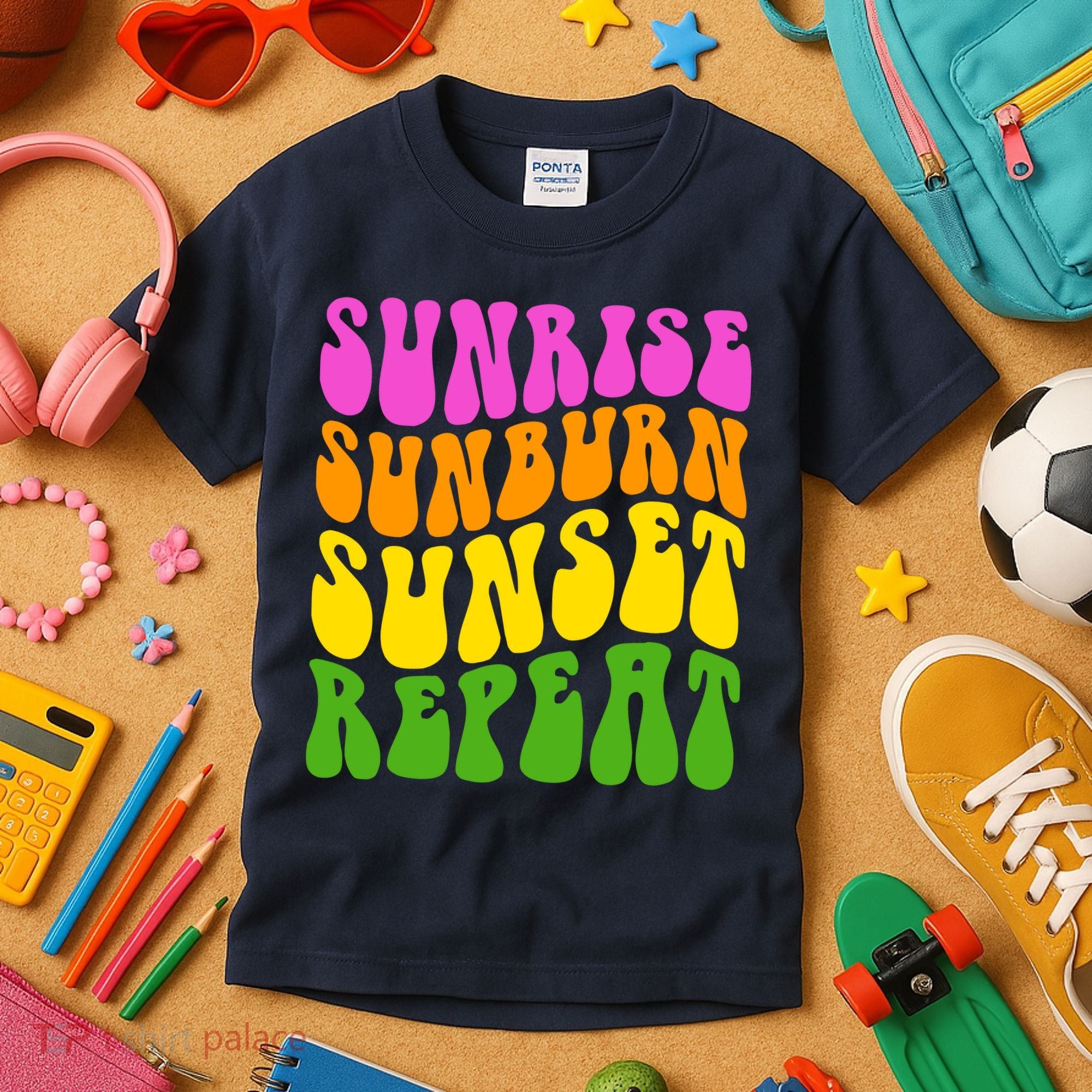 Sunrise Sunburn Sunset Repeat Retro Summer Kids T-Shirt