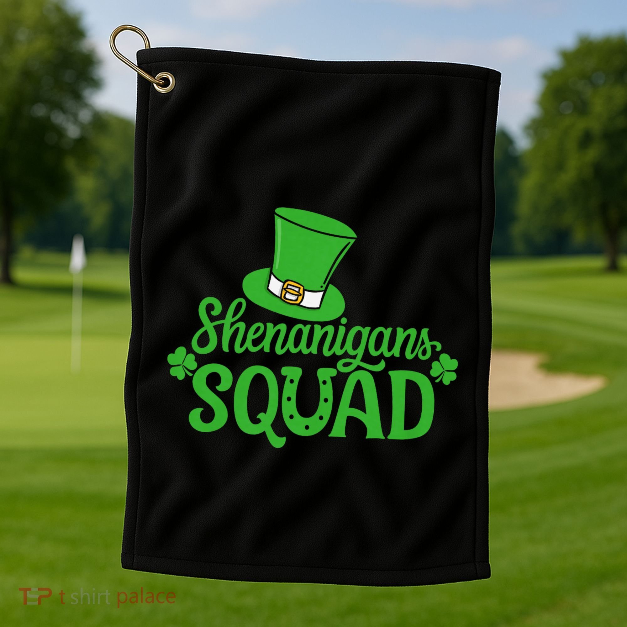 Shenanigans Squad St Patricks Day Gnomes Green Proud Irish Golf Towel
