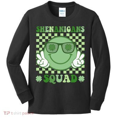 Shenanigans Squad St Patricks Day Smile Green Proud Irish Kids Long Sleeve Shirt